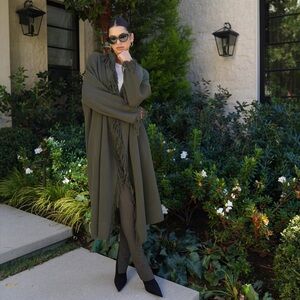 Sablyn Isla wool cashmere fringe cardigan coat in olive green